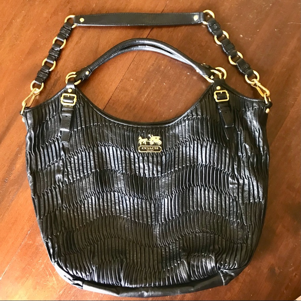 LIKE NEW! Coach Madison gathered leather large tote - black/purple